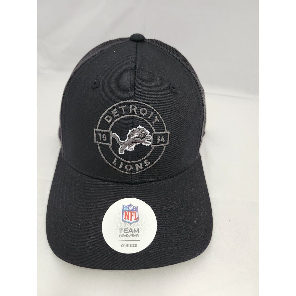 Detroit Lions Official NFL Team Hat – Black Mesh Trucker Cap (1934 Patch Logo)